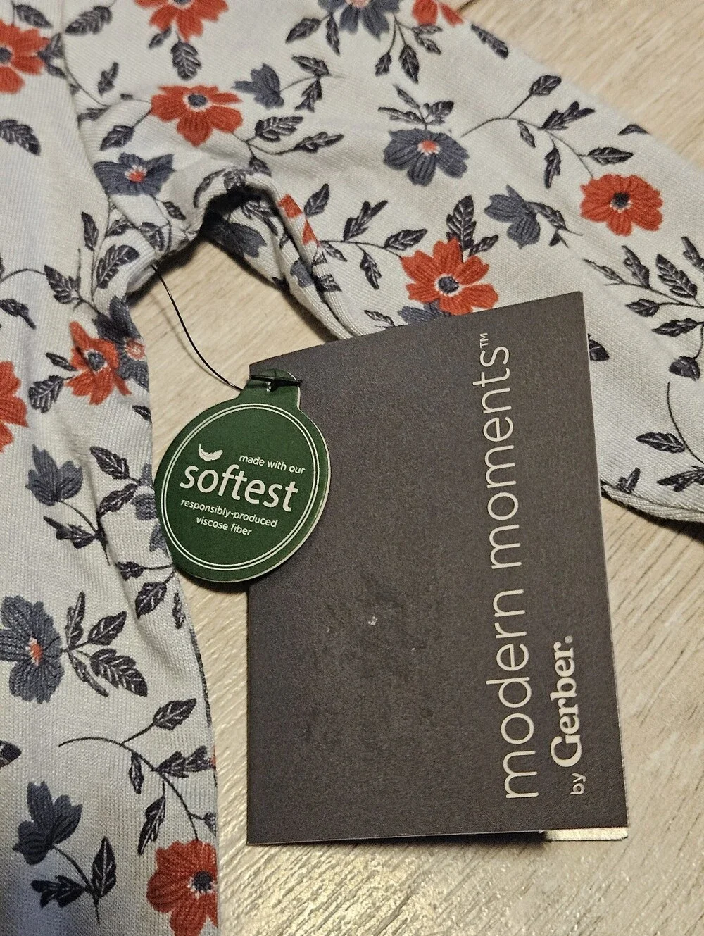 NWT Modern Moments by Gerber Newborn Floral Viscose Zip Sleep N Play Footie Grey